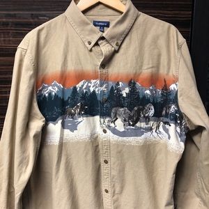 Winter Wolf Landscape Button Up Shirt XL
